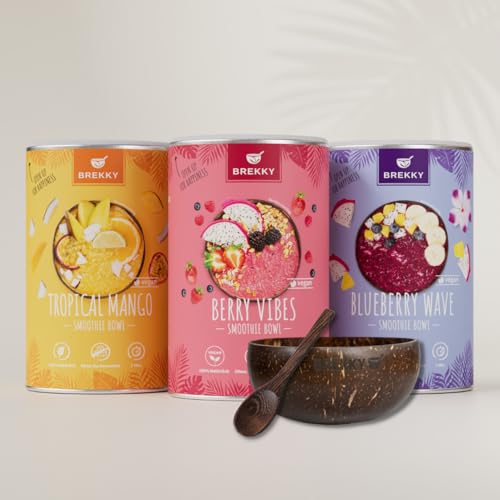 BREKKY - Besteseller Smoothie Bowl Set - Berry Vibes - Blueberry Wave - Tropical Mango - vegan - 100% natürlich - ohne Zuckerzusatz - perfekte Frühstück