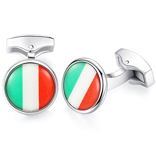 HONEY BEAR Flagge Manschettenknöpfe für Herren Shirt, Edelstahl (Italienisches Italien Flagge)