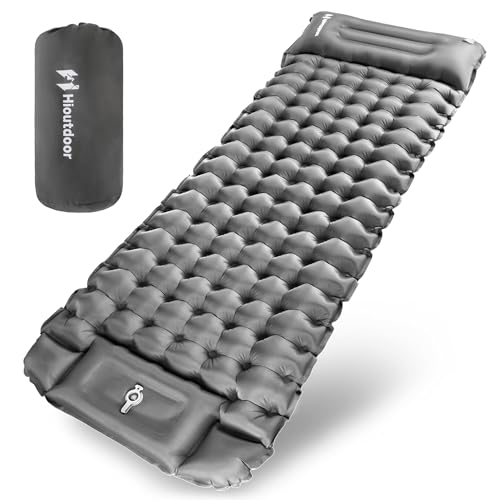 Hioutdoor Isomatte Selbstaufblasend 10CM Camping Ultraleicht Aufblasbare Mit Fußpresse Pumpe Für Outdoor Wandern Strand Backpacking Zelt Matratze Schlafmatte Campingmatte (Grau)