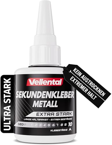 Sekundenkleber Metall extra stark 30g - Metallkleber wasserfest, hitzebeständig & mit Nadel Verschluss gegen Austrocknung - Metall Kleber zum Verkleben von Metallen aller Art
