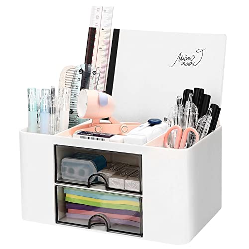 Miiepls Schreibtisch Organizer mit Schublade, Multifunktionaler Schreibtisch Organizer mit 5 Fächer Plastik Tisch Organizer und transparent Schublade für Stifte Büro Zuhause Schule