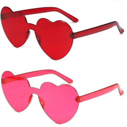 flintronic 2 Paar Hippie Herzförmige Brille, Transparente Candy Color Sonnenbrille für Geburtstagsfeier, Halloween, LNeuheit Party ustige Partybrillen für Erwachsene, Jungen und Mädchen