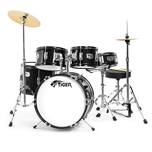 Tiger JDS14 - BK 5-teiliges Junior-Drumset - Schwarzes Kinder-Drumset, für 3-10 Jahre