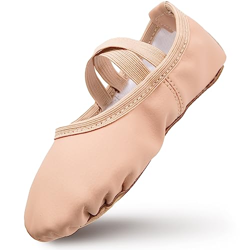 Ballettschuhe Mädchen Ballettschläppchen aus Leder Verdicktem Baumwollfutter Balettschlappen Vollledersohle Tanzschuhe Kinder Vorgenähte Riemen Ballettschuhe Ballet Shoes Ballett rosa 27