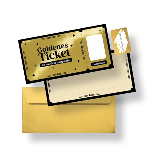 Falkenhorn Goldenes Ticket – Gutschein zum Selber Ausfüllen mit Rubbelsticker – Rubbelkarte mit Umschlag – Geschenkidee für Frauen, Männer, Freunde – Reisegutschein, Kinogutschein, Geburtstagskarte