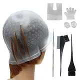 MIVAIUN 7 Stück Haare Färben Hervorhebung Silikon Strähnchenhaube Set, Silikon Strähnchenhaube Cap mit Haken Handschuhe Haarfärbeschal Haarfärbekamm für Salon Haus Haarefärben Zubehör