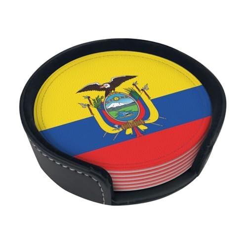 Untersetzer mit Ecuadorianischer Flagge für Getränke mit Halter, Leder-Untersetzer, 6 Stück, niedliche Nationalflagge, patriotische Getränkeuntersetzer-Sets für Wohnzimmer, Küche, Kaffee, Bar