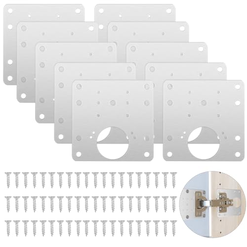 Fousenuk 10 Stück Scharnier Reparaturplatte, Edelstahl Reparaturset 9×9cm mit Schrauben Reparaturstück für Seitenscharnierplatte Schranktür Reparatur Platte, Schrankscharnier Scharniere, Hinge Repair