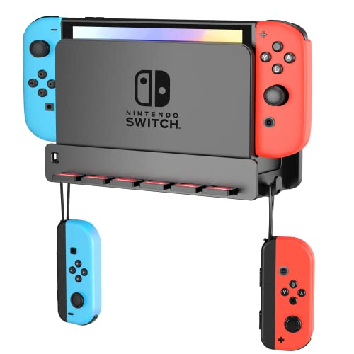 SOKUSIN Wandhalterung Kompatibel mit Switch & Switch OLED - Platzsparende Halterung mit Joy-Con Haken und 6 Spielkartenfächern, Ablagefläche Geeignet für Wohnzimmer und Schlafzimmer(Schwarz)