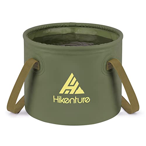 HIKENTURE Outdoor Faltschüssel 10L/15L/20L, Faltbarer Eimer Camping, Falteimer aus Langlebigem Planen Gewebe, Als Waschschüssel, Spülschüssel, Spülwanne, Angel Eimer für Spülen (16L, Army green)-B3