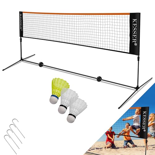 KESSER® Badmintonnetz Tennisnetz | 500cm | Federballnetz 3-Fach-Höhenverstellbar 107/120/155cm, Set bestehend aus Netz, 3x Federball, Transporttasche, stabilem Eisen-Gestell, Indoor & Outdoor, Schwarz