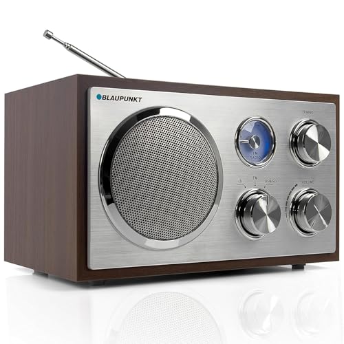 Blaupunkt RXN 19 WN Retro Radio, UKW FM Küchenradio, einfache Bedienung, Radio klein, Analog Tuner, USB-Port 2.0, SD Kartenleser, Antenne, Holz-Gehäuse, Nostalgie-Radio mit Netz-Kabel, Walnuss