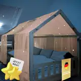 lilimaus Hausbett Himmel mit leuchtenden Sternen - Betthimmel Hausbett Deko - Geschenk Mädchen & Jungen - Himmelbett Vorhänge für 90x200 & 120x200 Kinderbetten - Leuchtsterne Kinderzimmer Deko