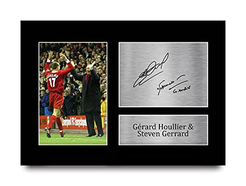 HWC Trading A4 Gerard Houllier & Steven Gerrard Liverpool Geschenke gedrucktes Autogramm Bild für Fußballfans und Fans