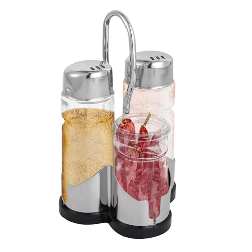 Gewürzstreuer Modernes Silber-Klares Gewürzbehälter Set mit U-förmigem Tragegriff, Stilvolles 3-teiliges 40ml Gewürzflaschen Set für Küche und Restaurant