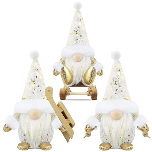 Gehydy Weihnachtswichtel Figuren 3er Set Weihnachtsdeko Wichtel Weihnachten Deko Wichtel Zubehör Dekoration Christmas für Home Küche - Weiß