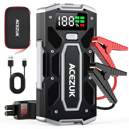 ACEZUK Starthilfe Powerbank 6000A (bis zu 8.0L Benzin und6.5L Diesel) Auto Starthilfe mit LED-Taschenlampe, großen Bildschirm, Jumper Bildschirm, Autobatterie Booster für SUV Motorrad Rasenmäher