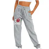 Damen Lang Sporthose Einfarbig Hund Pfote Gedruckt Freizeithose Lässige Sweatpants Lange Hosen Mit Taschen Jogginghose Sweatpants Große Größen Baggy Laufhosen Lang Sporthose