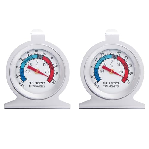 2 Stück Edelstahl-Kühlschrankthermometer, Doppelskala zum Aufstellen und Aufhängen, hohe Genauigkeit, schnelle Ablesung, geeignet für Gefrierschränke, Kühlschränke und Kühlräume