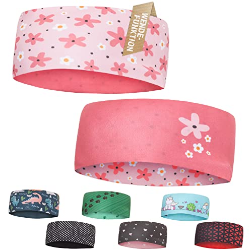 Kinder Stirnband - 2-8 Jahre - dünnes, ultraleichtes und elastisches Sportstirnband für Jungen und Mädchen (Blumen Rosa)