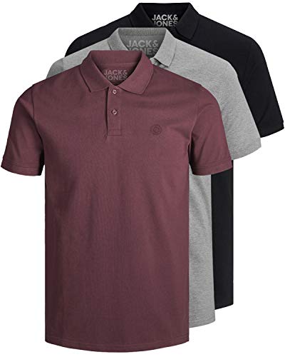 JACK & JONES 3er Pack Herren Poloshirt Slim Fit Kurzarm schwarz weiß blau grau XS S M L XL XXL 12171776 (XL, 3er Pack Farb Mix 13)