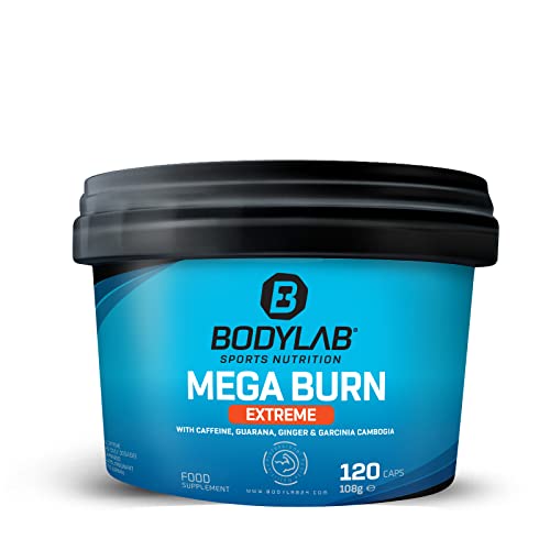 Bodylab24 Mega Burn Extreme 120 Kapseln, mit 200mg Koffein je Tagesdosis, enthält zahlreiche Pflanzenstoffe wie Guarana, Ingwer & Garcinia Cambogia, ideal zur Unterstützung für Diät und Definition