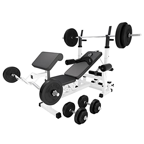 GORILLA SPORTS®Hantelbank mit Gewichten - 170 cm Hantelstange, 40/70/100 kg Hantelset, Beincurler, Butterfly, Dip-station, Curlpult - Trainingsbank, Fitnessstation, Kraftstation mit Langhantel