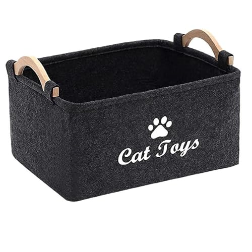 TSQZE Haustier Spielzeug Organizer Box, Katzenspielzeug Boxen Mit Griffen, Welpen Sachen Korb Filz Aufbewahrungsbox, Organizer Für Die Organisation Von Haustierspielzeug, Decken, Leinen (Katzen)