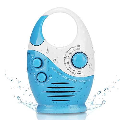 Wasserdichtes Duschradio, Tragbares AM-FM-Radio mit Hakendesign, Batteriebetriebenes Radio, Eingebauter Lautsprecher, für Badezimmer, Küche, Außenbereich