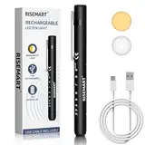 RISEMART Pupillenleuchte Diagnostikleuchte mit Pupillenmessgerät und Lineal,Warmes/Kühles Weiß, Aufladbar USB LED Stiftlampe für Krankenschwester Studentische Ärzte (Schwarz)