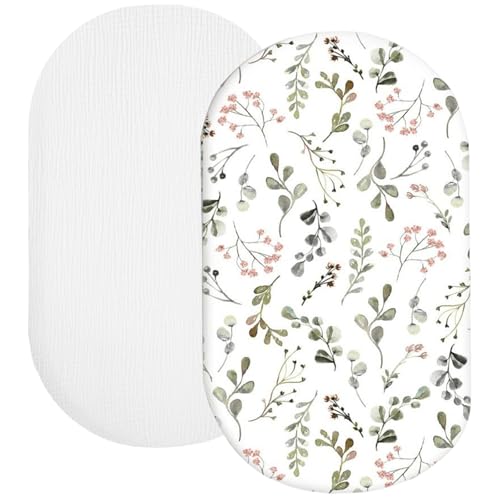 Spannbettlaken Kinderwagen 2er-Pack, 82 x 42 cm Kinderwagen Matratzenbezug aus 100% Musselin-Baumwolle, Babynest Bettlaken Spannbettlaken für Neugeborenes Moseskorb und Stubenwagen