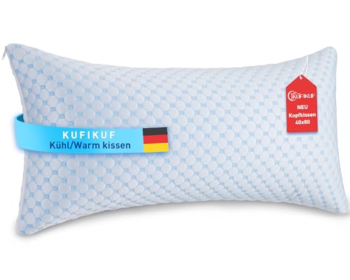 KUFIKUF Kopfkissen 40x80, Kühlendes Kopfkissen, Nackenstützkissen Höhenverstellbar für Seiten, Rücken & Bauchschläfer, Ergonomisches Kissen für Nackenschmerzen/Allergiker mit Waschbarem Bezug