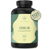 Cholin Kapseln - Hochdosiert: 1125mg - 360 Kapseln (4 Monate) - Cholin Bitartrat - *Leberkur, Homocystein & Fettstoffwechsel (EFSA) - Vegan, Deutsche Produktion - TRUE NATURE®