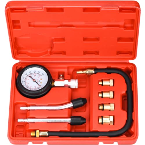 HATANSE Kompressionstester Kompressionsprüfer Kompressionsmesser Benzin mit Zündkerzentester Manometer und 4 Adapter M10 M12 M14 M18 Messen 0-20 bar oder 0-300 psi für KFZ LKW Auto Motorrad