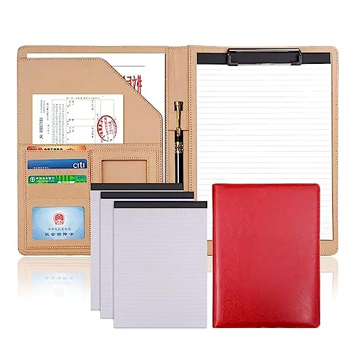 Padfolio Organizer Binder,Mappe, A4-Portfolio-Ordner, Schreibmappe mit Notizblöcken, PU-Leder, Business-Konferenz-Dateiordner, Organizer, Schreibmappe for Damen/Herren(Red)