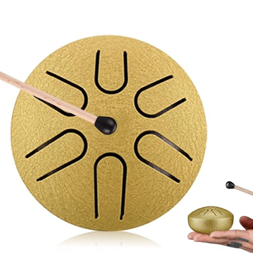 Molbory Tongue Drum: Steel Tongue Drum Mini Zungentrommel 3 Zoll 6 Töne Stahlzungentrommel Handpan Drum Handtrommel Percussion Klangtrommel mit Schlägeln