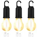 GAOUTO 3 Stück Campinglampe, Aufladbar LED Tragbare Camping Licht, Helligkeit Einstellbar 3 Lichtmodi Zeltlampe Glühbirne, Wasserdicht Camping Lights für Camping, Stromausfall, Notfall