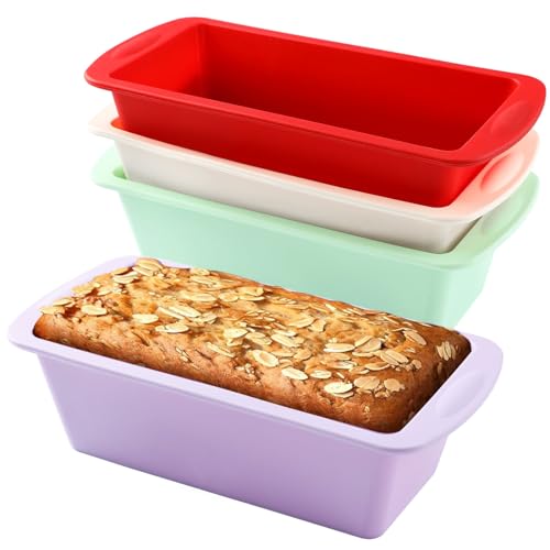 Surflyee 4 Stück Brotbackform Silikon, Silikonform Brotbackform, Kastenform Silikon für Kuchen und Brote, Antihaftbeschichtung Schnellspanner Brotbackformen für Backofen, Fritteuse