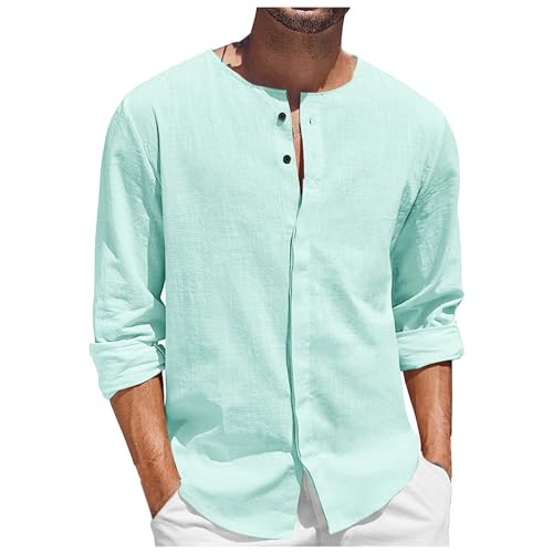 EMAlusher Leinenhemd Herren Langarm Regular Fit, Freizeithemd Herren Langarm Sommer, Bequeme Sommerhemd Langarmhemd Classics Mit Knopfleiste Herrenhemden Atmungsaktiv Trendy Hawaiihemd Poloshirt