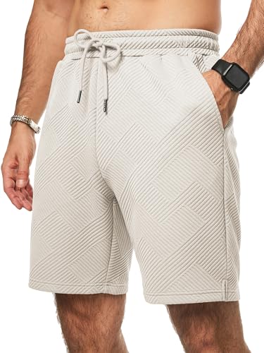 JMIERR Herren Textur Kurze Hosen mit 3 Taschen 2025 Sommer Casual Loose Shorts Elastische Taille Beige L