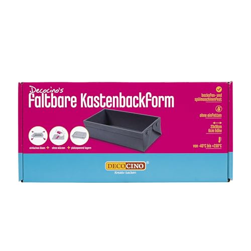 DECOCINO Faltbare Kastenform - 25x10x6 - hochwertige Backform aus Silikon, zum Backen von Kuchen, Torten uvm. - spülmaschinengeeignet