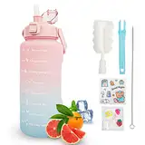 KETIEE Trinkflasche 2L, 2 Liter Trinkflasche mit Strohhalm, BPA-frei Wasserflasche 2 Liter mit Zeitmarkierung, Auslaufsicher Sportflasche Trinkflasche Sport für Fitness Camping Yoga Reise (Rosa Blau)