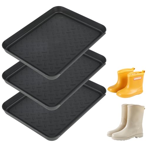 Schuhabtropfschale 3er Set, Schuhmatte Abtropfmatte 35 x 27,5 x 3 cm, Abtropfschale Schuhe aus Kunststoff für Regentage und Schneesaison (Schwarz), Geeignet als Hundefuttermatte, Farbwanne usw.