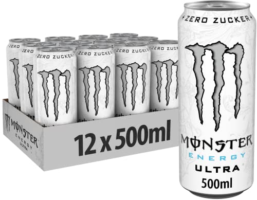 Monster Energy Ultra White - koffeinhaltiger Energy Drink mit sanftem Zitrus-Geschmack - ohne Zucker und ohne Kalorien - in praktischen Einweg Dosen (12 x 500 ml)