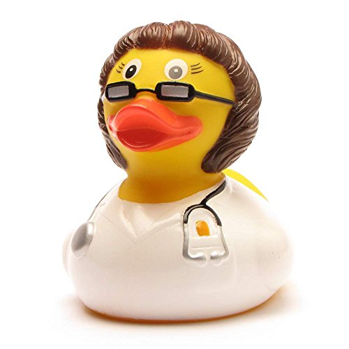Duckshop I Badeente Ärztin brünett I Quietscheente I L: 8 cm I inkl. Quietscheentchen -Schlüsselanhänger im Set I Geschenk für Mediziner I Präsent Ärzte