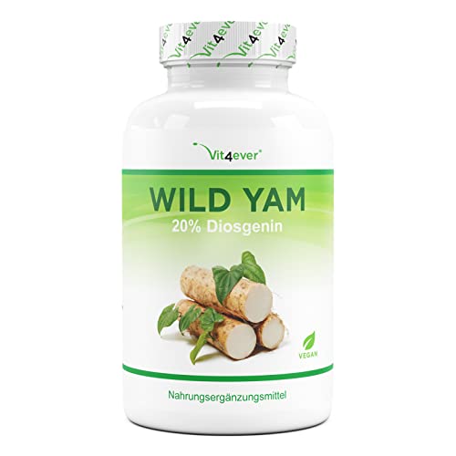 Wild Yam Wurzel Extrakt - 240 Kapseln - Original Mexican Wild Yamswurzel - Hochdosiert mit 880 mg Extrakt (davon 176mg Diosgenin) je Tagesdosis - Laborgeprüft Vegan