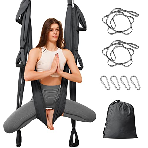 Leogreen Yoga-Hängematte, Inversionsschaukel, für Antischwerkraft, Nylon Taffetas, Kapazität 300 kg (Dunkelgrau)