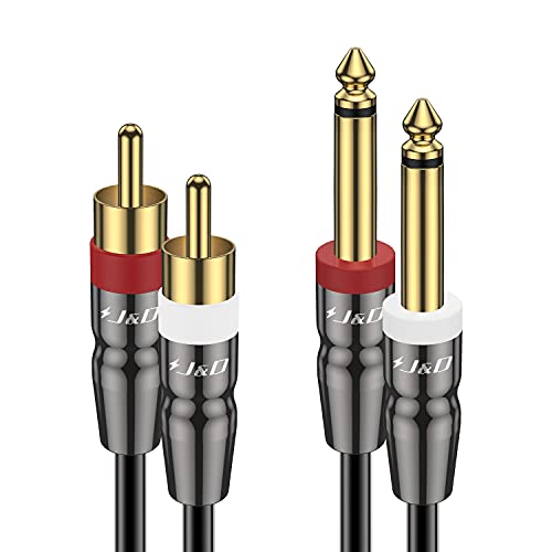 J&D Dual 6,35 mm zu 2RCA Kabel, Heavy Duty 1/4 Männlich auf Cinch Männlich Adapter Stereo Audio Interconnect Viertel Zoll Kabel, 0,9 Meter