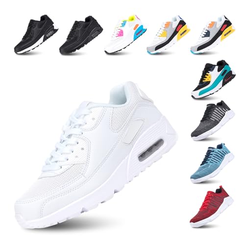 Hitmars Laufschuhe Herren Damen Turnschuhe Licht Dämpfung Air Sportschuhe rutschfest Atmungsaktiv Fitness Sneakers E-Weiß 39