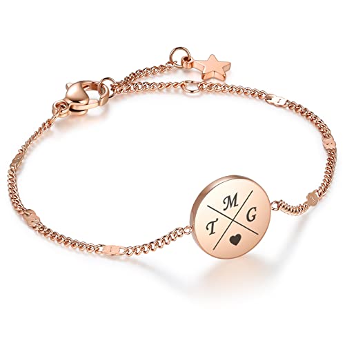 TMT Personalisiertes Armband mit Buchstaben, Initialen | Freundschaftsarmband mit Gravur | Namensarmband | silber rosegold gold | Geschenk | Armband Mädchen, bff, Schwesterherz, Mutter und Tochter